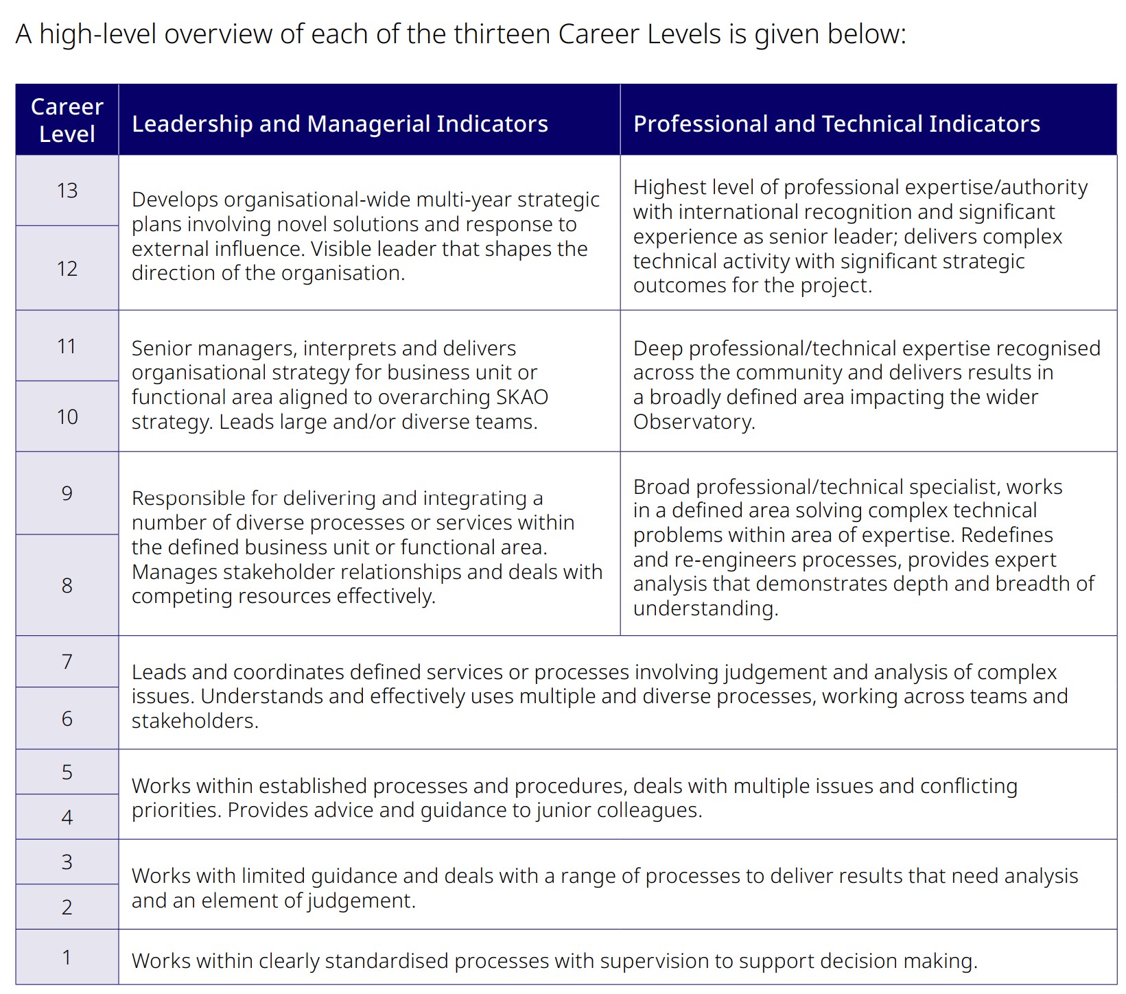 Career Levels descriptors